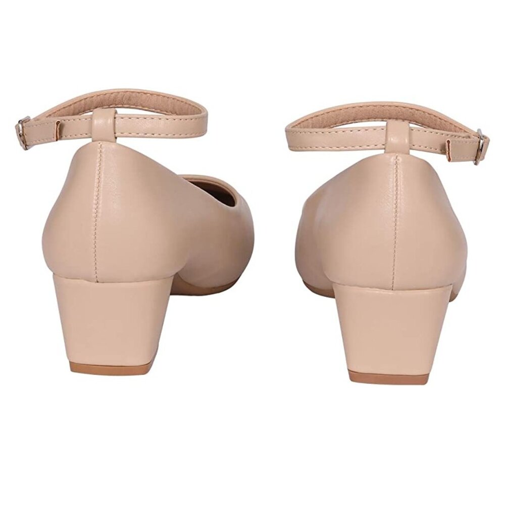 Chunky Low Block Heel Women's Dress Shoes Square Toe Ankle Buckle Pumps - Picture 3 of 6